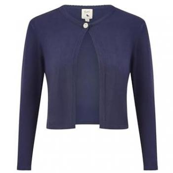 Navy Diamante Button Cropped Cardigan