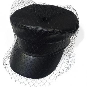 Casquette newsboy noire en dentelle PU pour femme