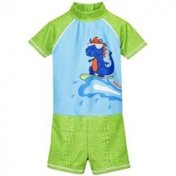 Tuta intera anti-UV per bambini Dino blu-verde