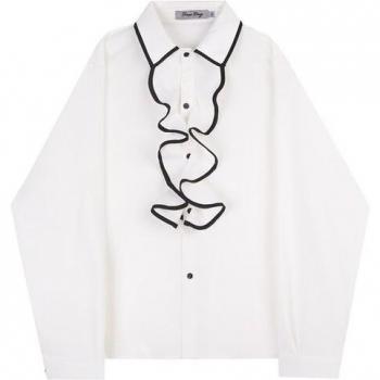 Blusa Casual de Manga Larga Ruffles con Patrón Polka Dot