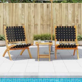 VidaXL Folding Patio Chairs Set with Table - 2 Pieces, Black Solid Wood