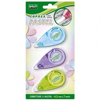 Mini‑roller corrigeur à ruban Lebez 4,2 mm x 7 m Pastel – Pack de 3 couleurs différentes