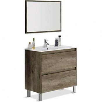 Mueble de baño con espejo y lavabo Dakota, color Nordik, 80 cm