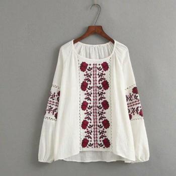 Top Bordado Floral Manga Larga Redonda