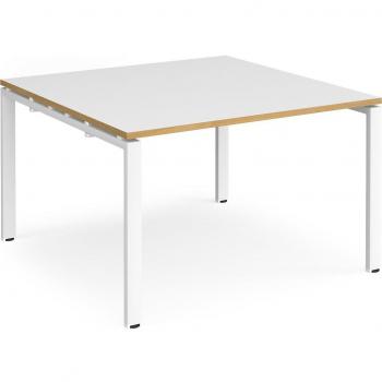 Adapt Square Boardroom Office Table - 1200mm x 1200mm - White Frame and White Oak