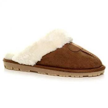 Women's Low Heel Fur Lined Mule Slippers with Cushioned Insole