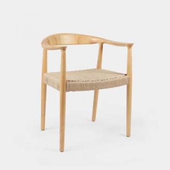 Silla de comedor de madera hevea color natural y cuerda tensa