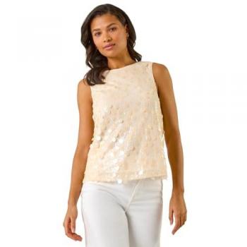 Ensemble haut sans manche à sequins romains 44 naturel