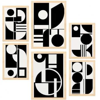 Set de 6 Cuadros Geométricos Bauhaus en Blanco y Negro