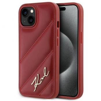 Red Karl Lagerfeld Diagonal Quilted iPhone 15, 14 & 13 Cover