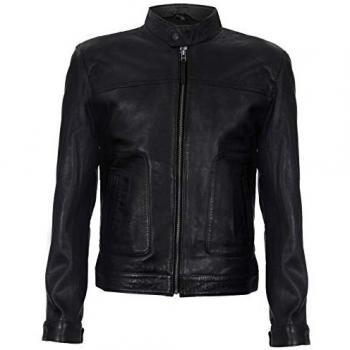 Austin Classic Fitted Leather Biker Jacket – Black – L