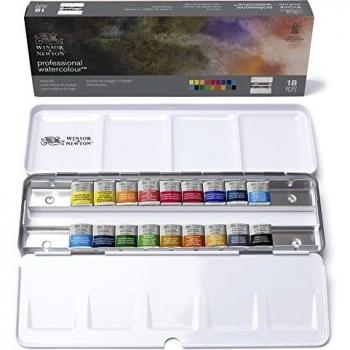 Winsor & Newton Aquarelle, Boîte, 18 demi-godets