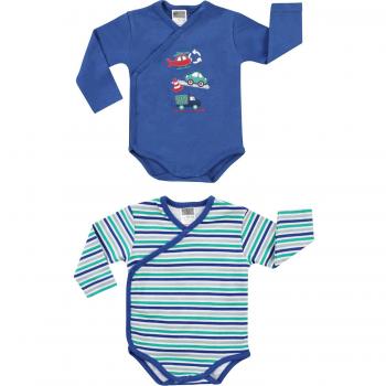 Interlock-Fahrzeug-Wickelbody Set von Boley – 2 Stück, Blau-Weiß-Grün, Größen 86 und 92