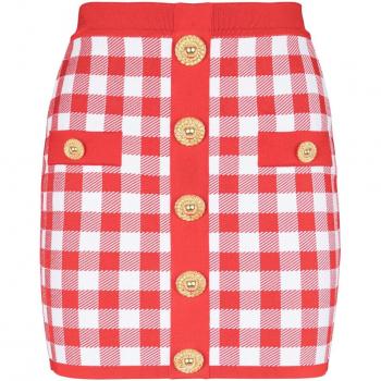 Balmain Fine-knit Gingham Skirt Red S