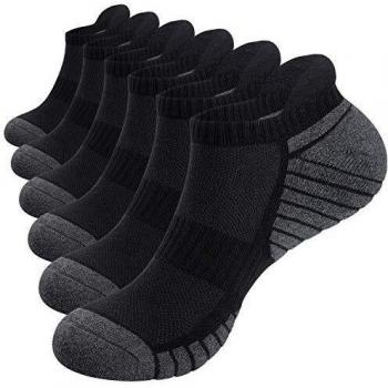 Alaplus Chaussettes Sports pour Hommes et Femmes, Ensemble de 6 Paires en Coton, Socquettes Courtes et Basses, Antidérapantes, Respirantes, Noir & Gris (Pointure : Toutes les Pointures)