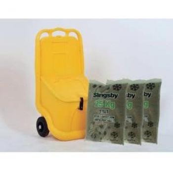75L Mobile Yellow Grit Bin with 3 x 25kg Bags of Brown Salt