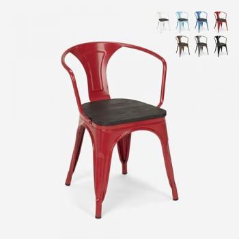 Sedia da pranzo industriale con braccioli rossa