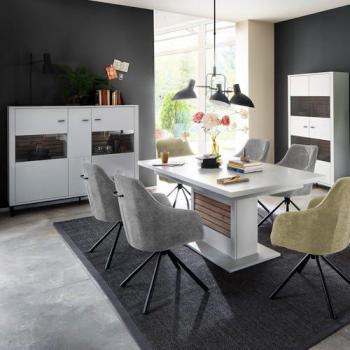 Lomadox Esszimmer-Set LAUREANA-05, 3-teilig, weiß mit Eiche