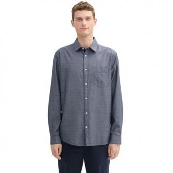 TOM TAILOR Blauw Gemusterd Langarm Overhemd met Structuur