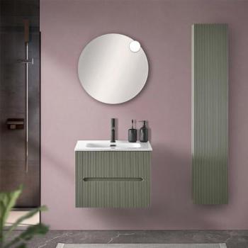 Mobile bagno sospeso cannettato 60 cm verde con specchio | Bali