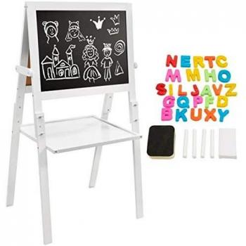 Chevalet de tableau scolaire en bois double face – Magnétique, feutre et tableau noir, empilable, hauteur ajustable