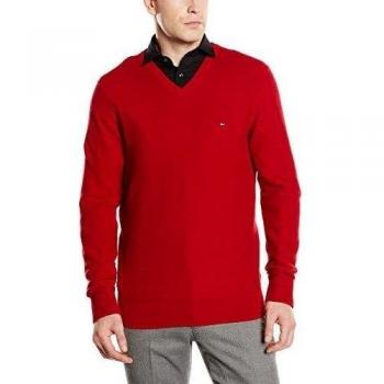 Tommy Hilfiger Suéter Hombre Honeycomb V-nk Rojo Chili Pepper