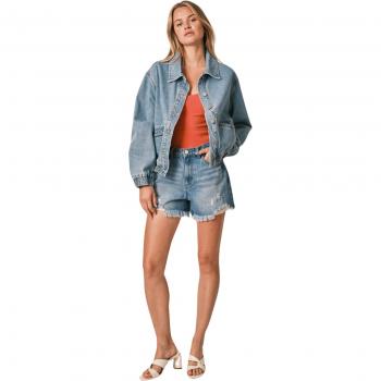 Oversized blauwe denim damesjas met ballonmouwen van katoen F.A.M. Paris Vicky