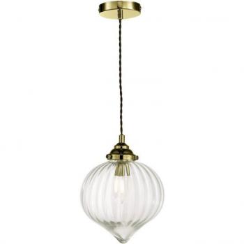 Mya Antique Brass Single Light Ceiling Pendant Clear Glass Shade 25.5cm