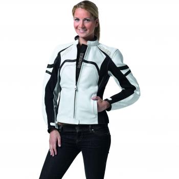 Giacca da Moto in Pelle Racer Donna Nera e Bianca 38