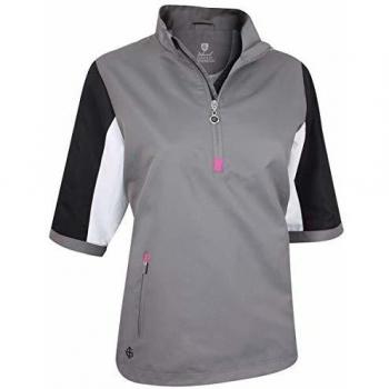 Island Green Golf IGLTOP1843 Women's Water Repellent Top - Bedrock Grey/Black/White - Size 16