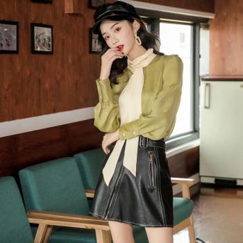 Blusa de satén estilo francés con lazo para mujer, otoño 2023