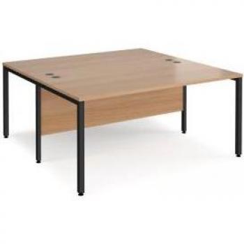 Dual‑Seat Maestro 25 1600mm x 1600mm Rectangular Desk – Black Frame & Bench