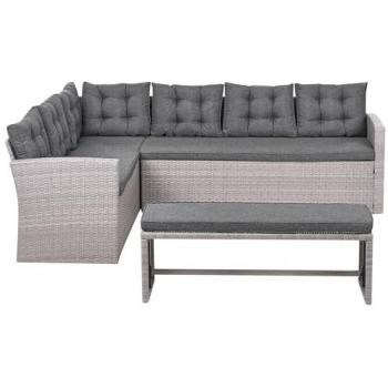 Vivero Classic Rattan Corner Bench with Cushion Pack – Grey