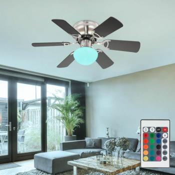 Moderne LED-Lüftereinheit mit RGB-Farbwechsler, inklusive Funkfernbedienung und Drehrichtungswechsel, Ø 76 cm