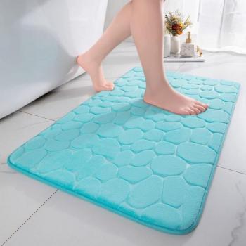 Tapis Douche Mousse Hydrophile Dessin Galet - Bleu 40cmx60cm