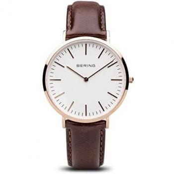 Bering Quartz Classic – Montre mixte avec bracelet cuir veau et verre saphir