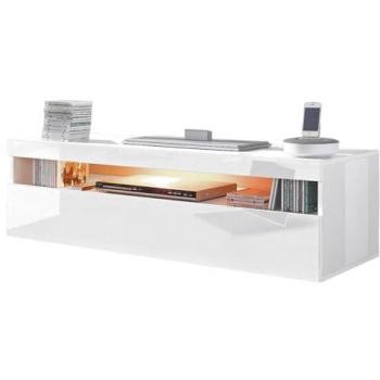 Meuble TV Burrata Smart 130 cm - Blanc brillant - 2 compartiments et 1 porte