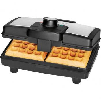 Clatronic WA 3606 Waffelmaschine, 2 dicke Waffeln, nicht-Stock, Temperaturregler, Edelstahl 800W Silber