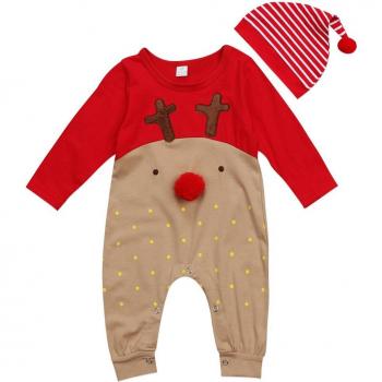 Traje de Reno Navideño para Bebé - Juego de 2 Piezas con Gorro, Ropa de Dormir