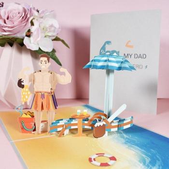 Tarjeta de Cumpleaños 3D Playa Hecha a Mano