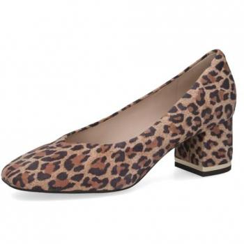 CAPRICE Decollé Beige/Marrone/Nero in Cuoio con Tacco a Blocchetto – Misura 39