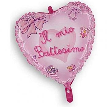 PALLONCINO MYLAR ELIO CUORE ROSA BATTESIMO 45 CM FESTE E PARTY