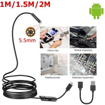 USB‑Endoskop Mini 5 mm, 2 m, Android, IP67, OTG, UVC, HD – Auto/PCB/Ear‑Detection