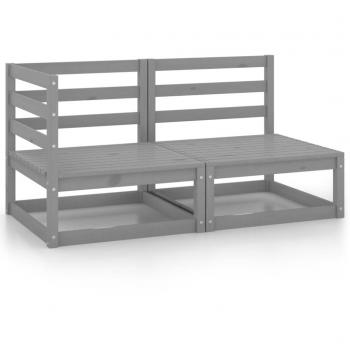 VIDAXL Set Divani da Giardino 2 pz Grigio in Legno Massello di Pino