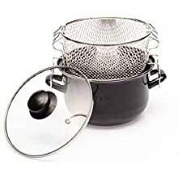 Friteuse ronde noire avec couvercle 20 cm