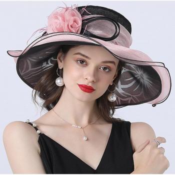 Chapeau de soleil en organza à large bord pour femmes