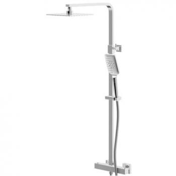 Riviera Square Thermostatic Rigid Riser and Handset Shower System | Chrome | Metal | 280mm x 758-1298mm x 354mm