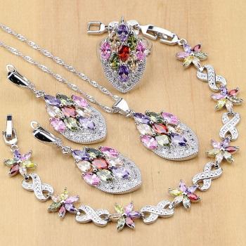 Conjunto de Joyería de Plata 925 para Mujer con Circonitas Multicolores