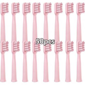 HUSUM Smart Electric Toothbrush Replacement Heads - Soft DuPont Whitening Brush Heads, Pink, 50 Pack