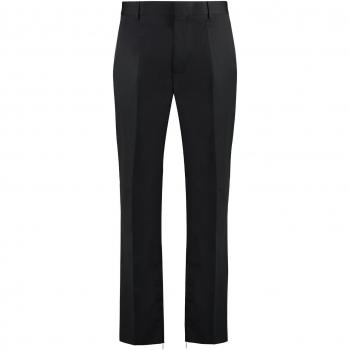 Pantaloni Off-White Uomo in Lana Vergine Neri Taglia 48 Slim con Ricamo